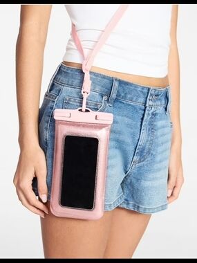 No Boundaries Pink Glitter Waterproof Phone Pouch with Strap NWT